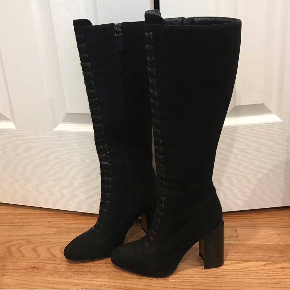 Aquatalia Women Suede Leather Tie Black Heel Boot - Picture 2 of 4